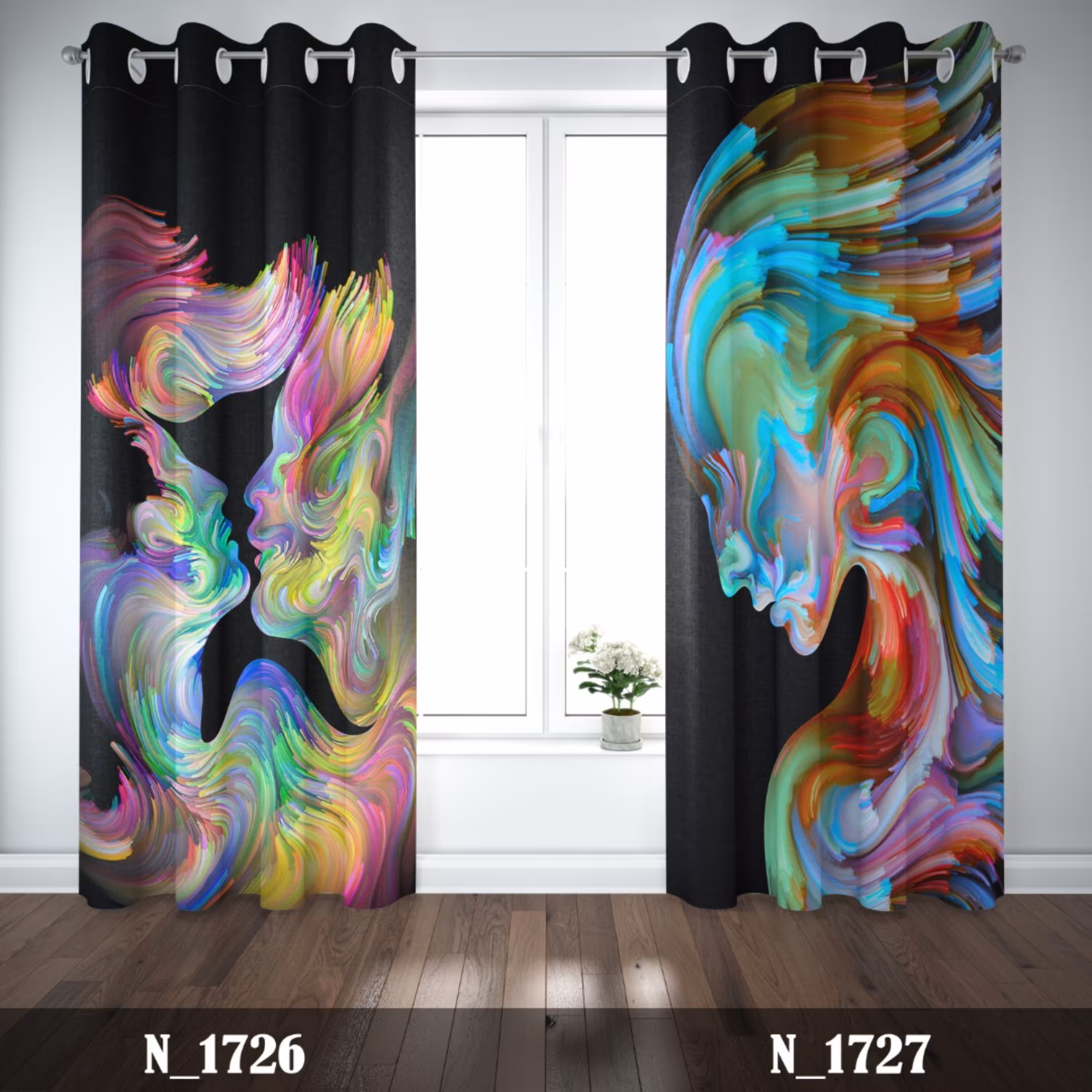 پرده چاپی پانچی طرح چهره شبرنگ  