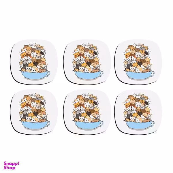 زیر لیوانی ترمه طراحان ایده مدل یه کاسه گربه کد CFP1370 بسته 6 عددی