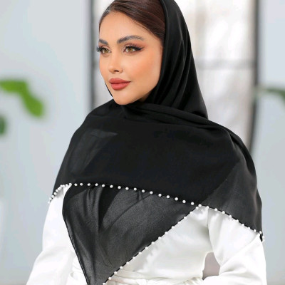 روسری حریر کرپ اعلا مرواریدی