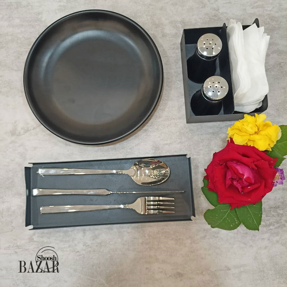 رست قاشق و چنگال دو سایز فلزی کافه ای