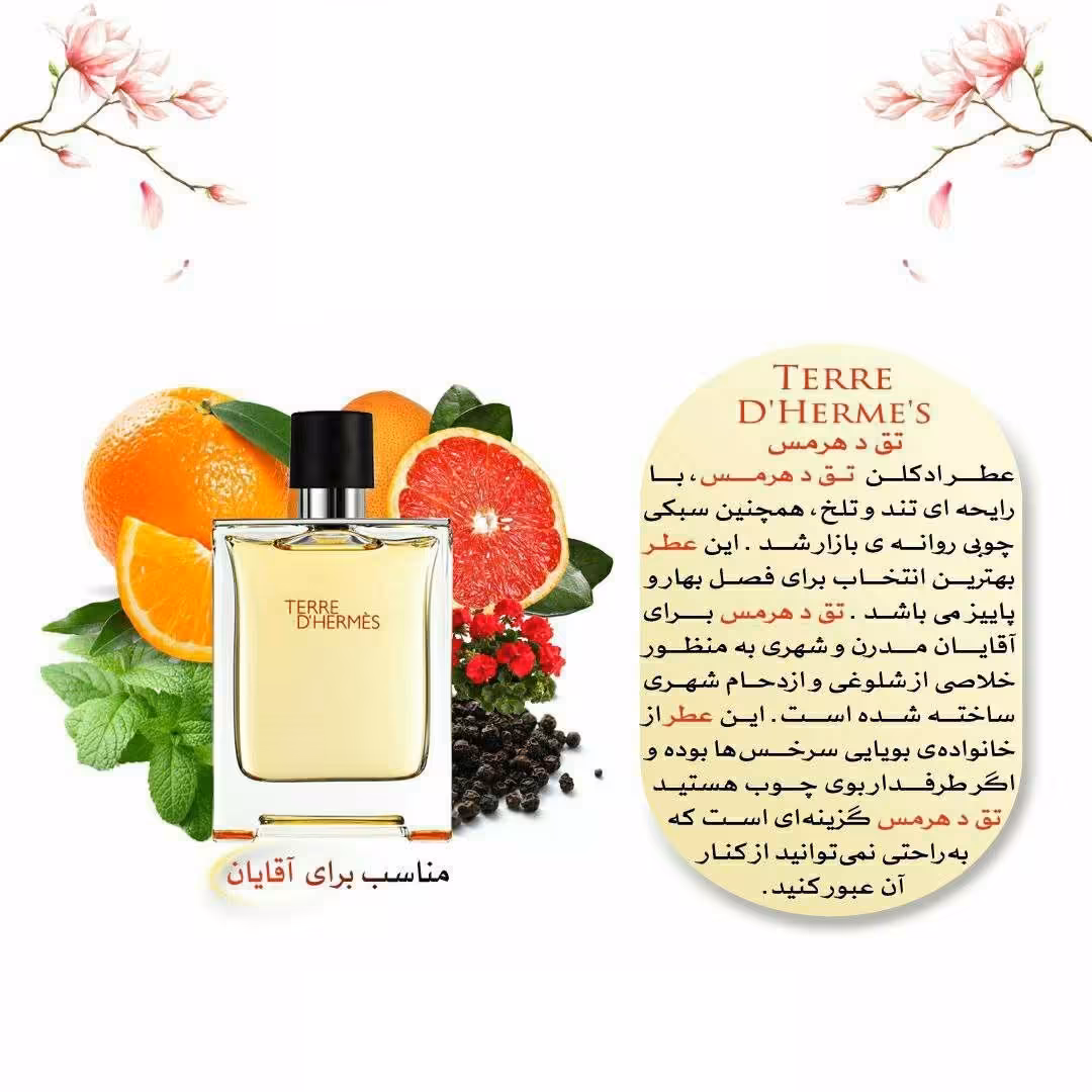 عطر  تق هرمس جنسیت مردانه گروه بویایی چوبی مدیترانه ای طبع رایحه معتدل طعم رایحه ترش  تلخ