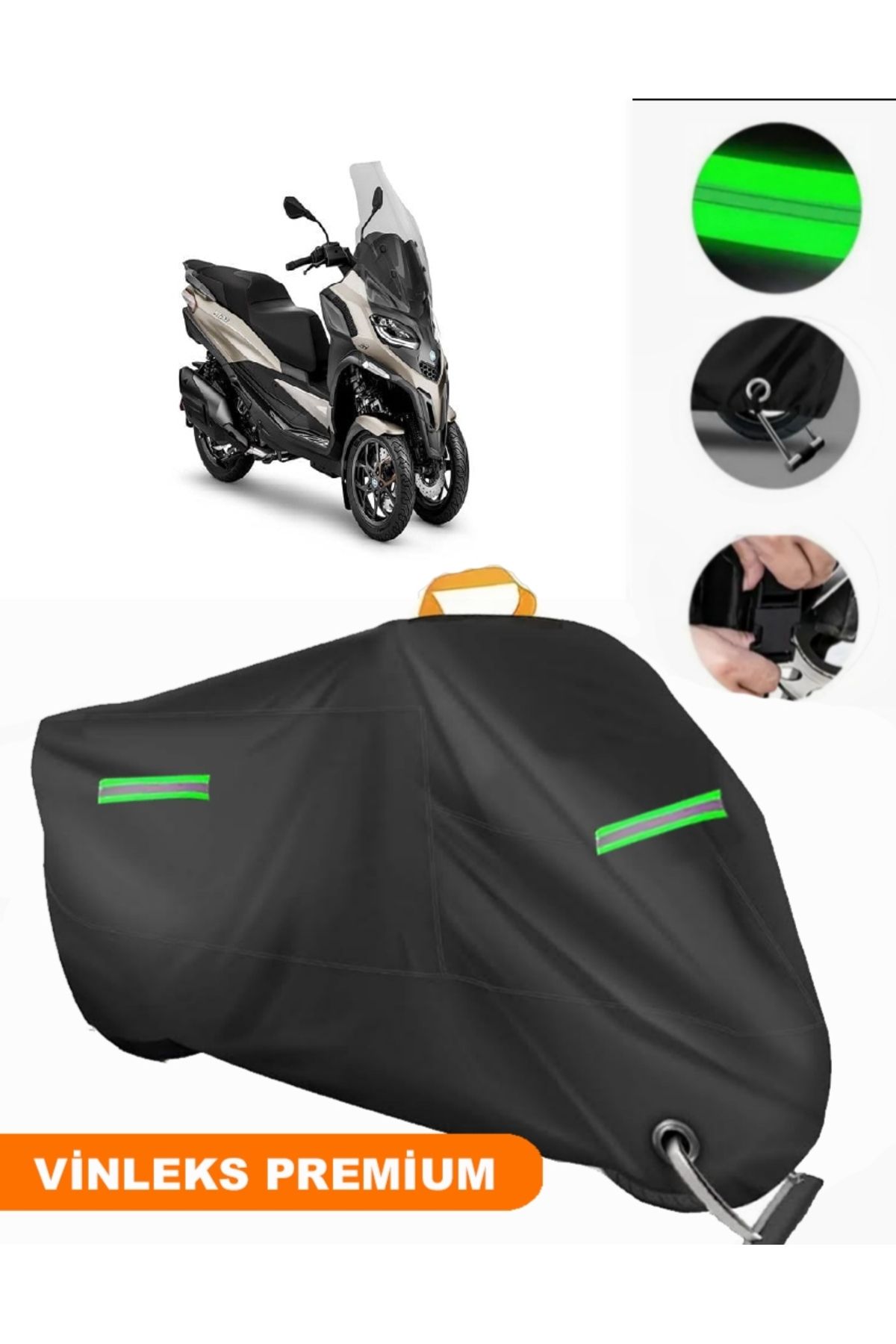 چادر موتورسیکلت مشکی VINLEX PIAGGIO MP3 530 سازگار با کیفیت لوکس برزنت قفل MotoEn