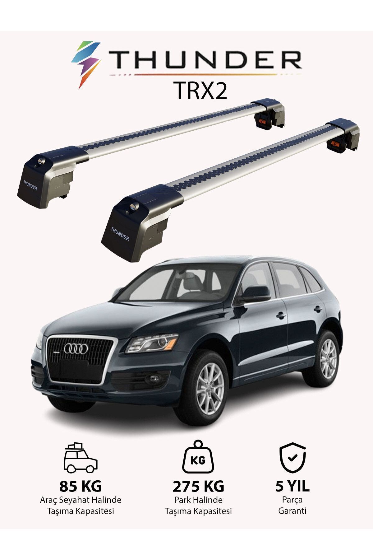 نوار محافظ خودرو مشکی AUDI Q5 2009 2017 TRX2 CARRIER قفل جستجو SEART CARRIT SUILING BAR سیاه Thunder