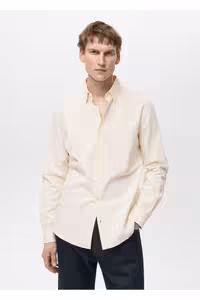 پیراهن / بلوز دکمه دار زرد مردانه پنبه ای 100 ٪ راه MANGO Man