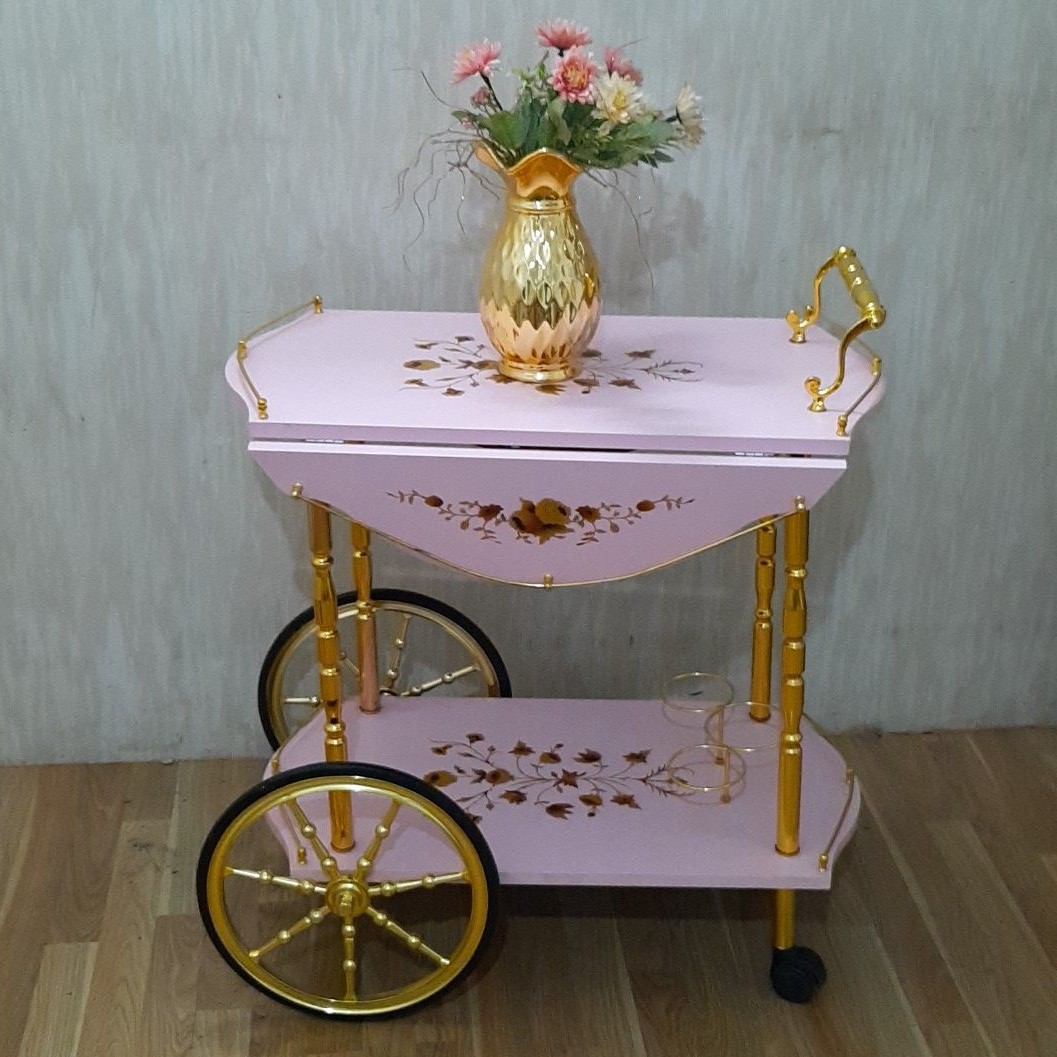 میز بار پذیرایی چرخدار پروانه صورتی ام دی اف