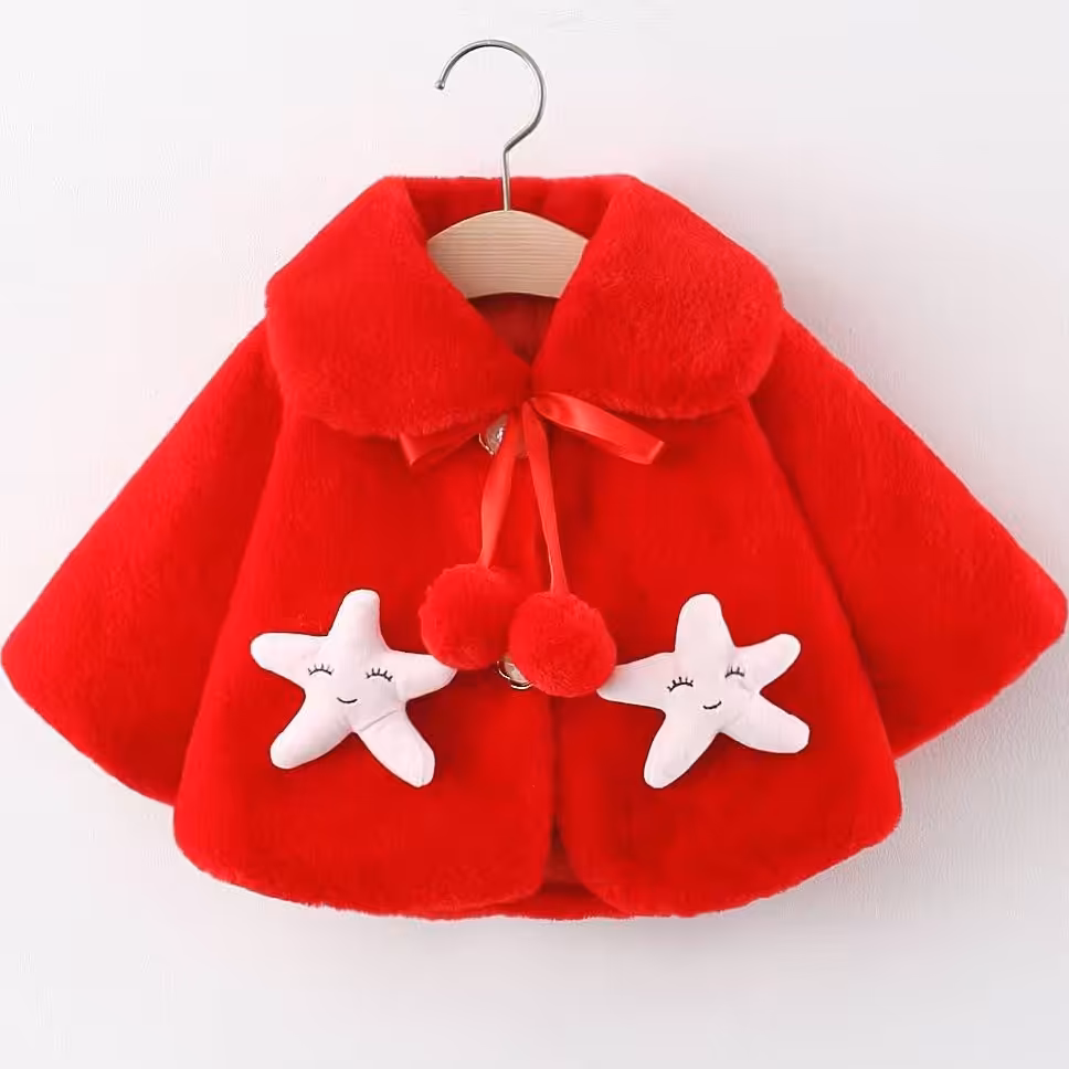 کاپشن دخترانه شنلی موهر وارداتی 6ماه تا 2سال قرمز و کالباسی جنس درجه یک