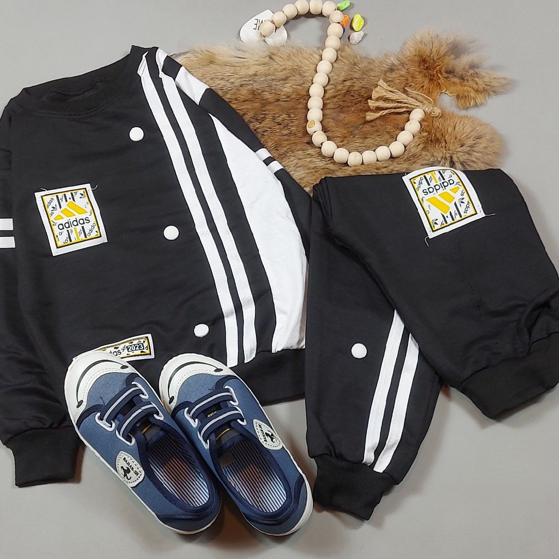 بلوز شلوار بلند مشکی ادیداس 3 دکمه مدل 402 طرح jafa