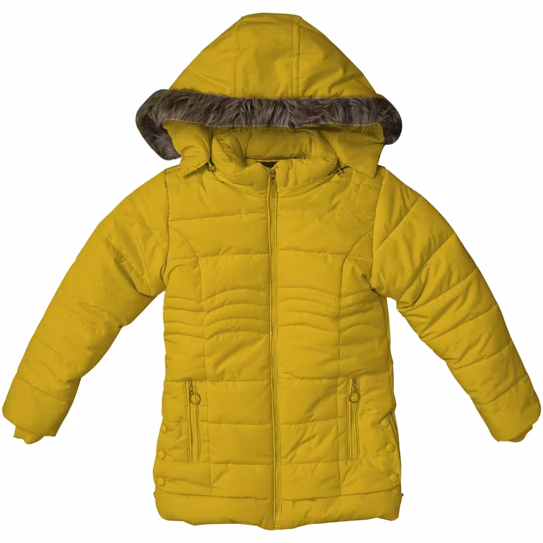 کاپشن دخترانه - مدل لاسی - رنگ زرد(تیره) - سایز 4 تا 12 سال