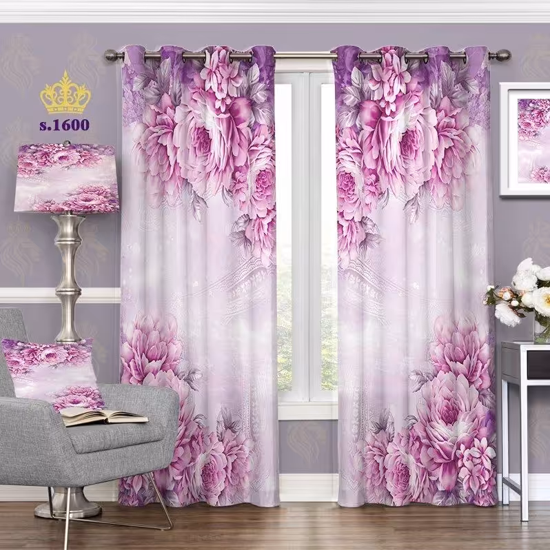 پرده پذیرایی دو قواره طرح گل کد S1600