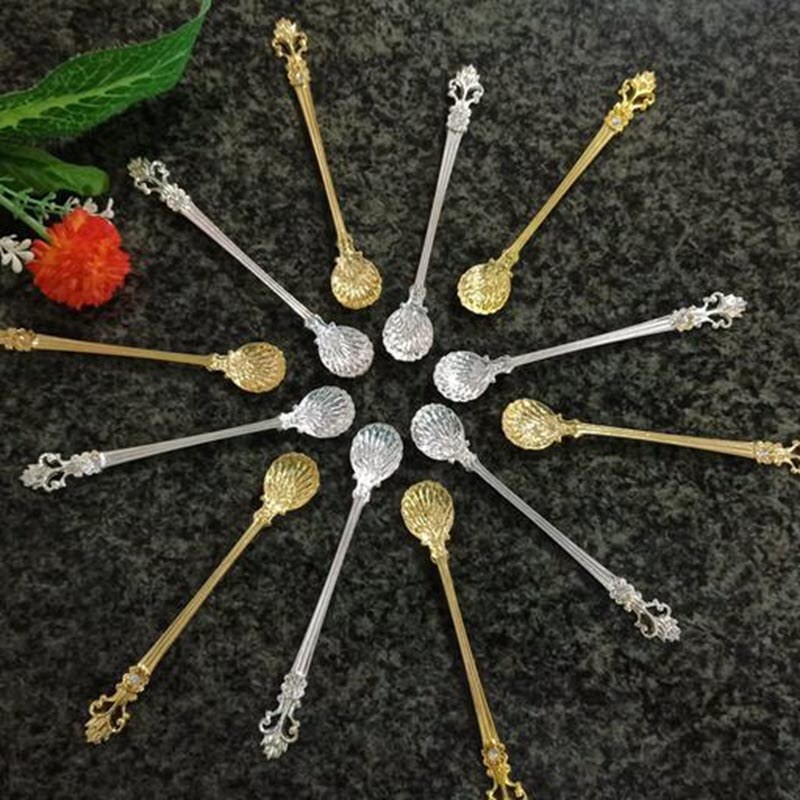 قاشق شربت خوری نگین دار طلایی و نقره ای مجلسی بسته 6 عددی