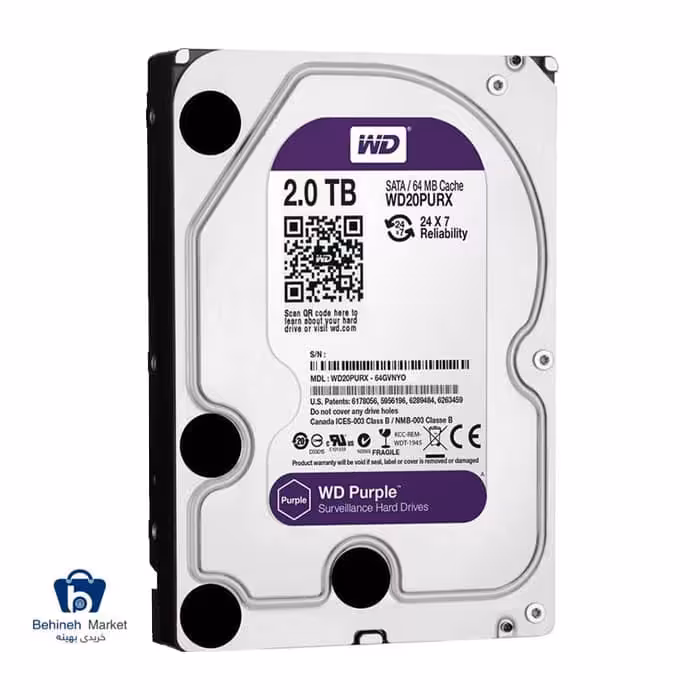 هارد اینترنال وسترن دیجیتال مدل Purple WD20PURZ ظرفیت 2 ترابایت