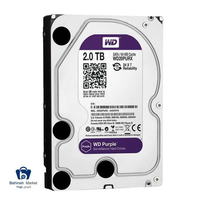 هارد اینترنال وسترن دیجیتال مدل Purple WD20PURZ ظرفیت 2 ترابایت