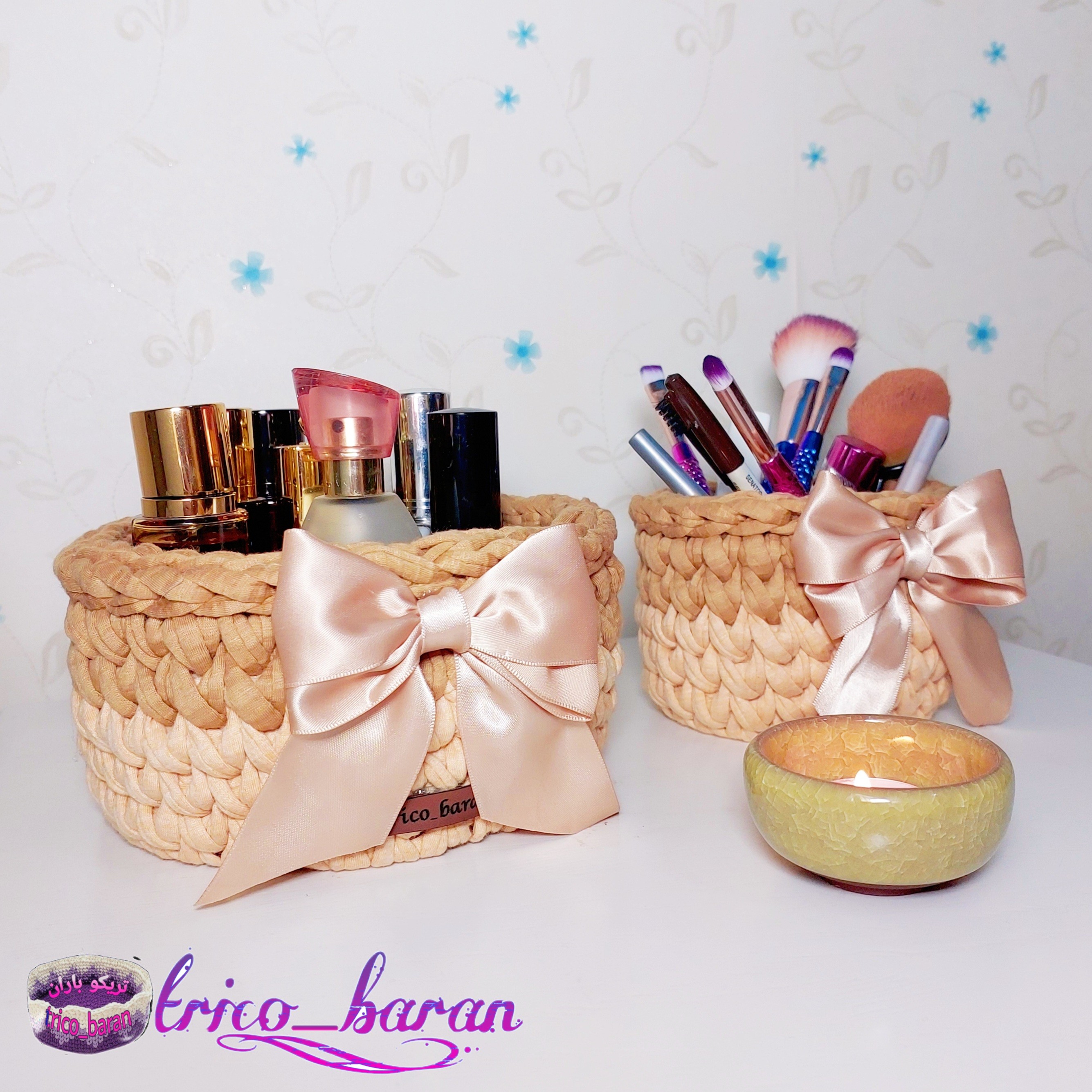 پک سبد تریکو آرایشی سایز 15 و سایز 10مناسب لوازم آرایشی بهداشتی( حتما موجودی رنگو قبل خرید چک کنید)