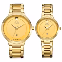 ست ساعت مچی زنانه و مردانه اوبلاک مدل 72694 تقویم دار  رنگ طلایی صفحه زرد 