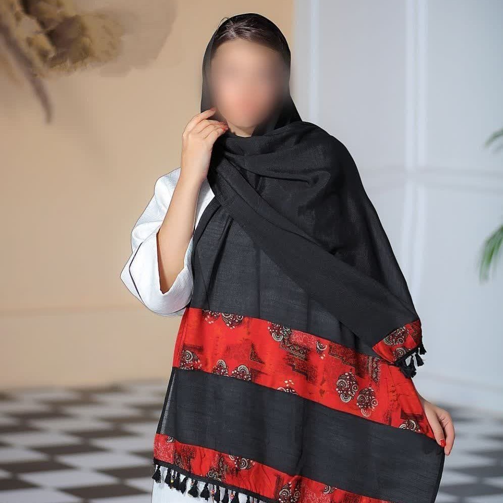 شال نخی مشکی پتینه دار مزون دوزی شده با ارسال رایگان 