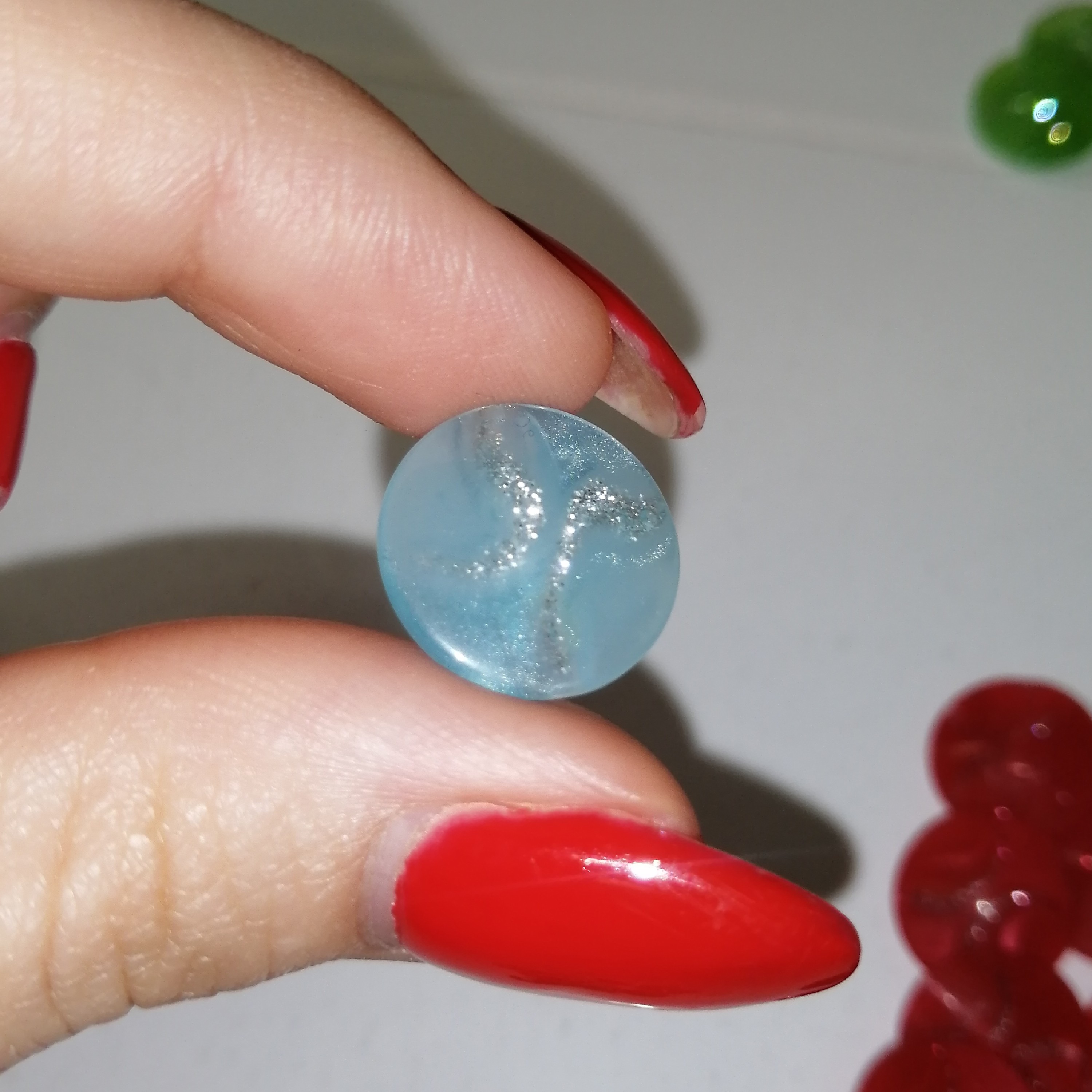 دکمه لباس آبی روشن دایره اکلیلی شیشه ای  بسته 3 عددی     