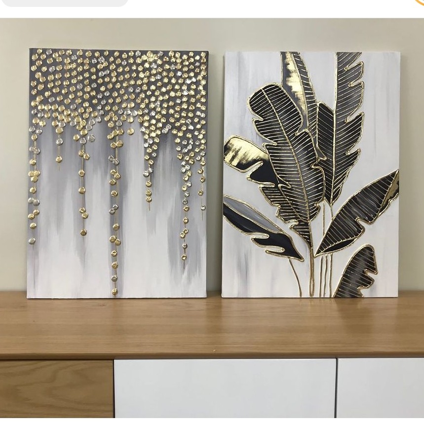 تابلو نقاشی  مدرن برحسته دو تکه نقره ای طلایی