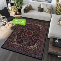 گلیم ماشینی9متری نقشه شکوفه رنگ سرمه ای مخصوص اشپزخانه و اتاق