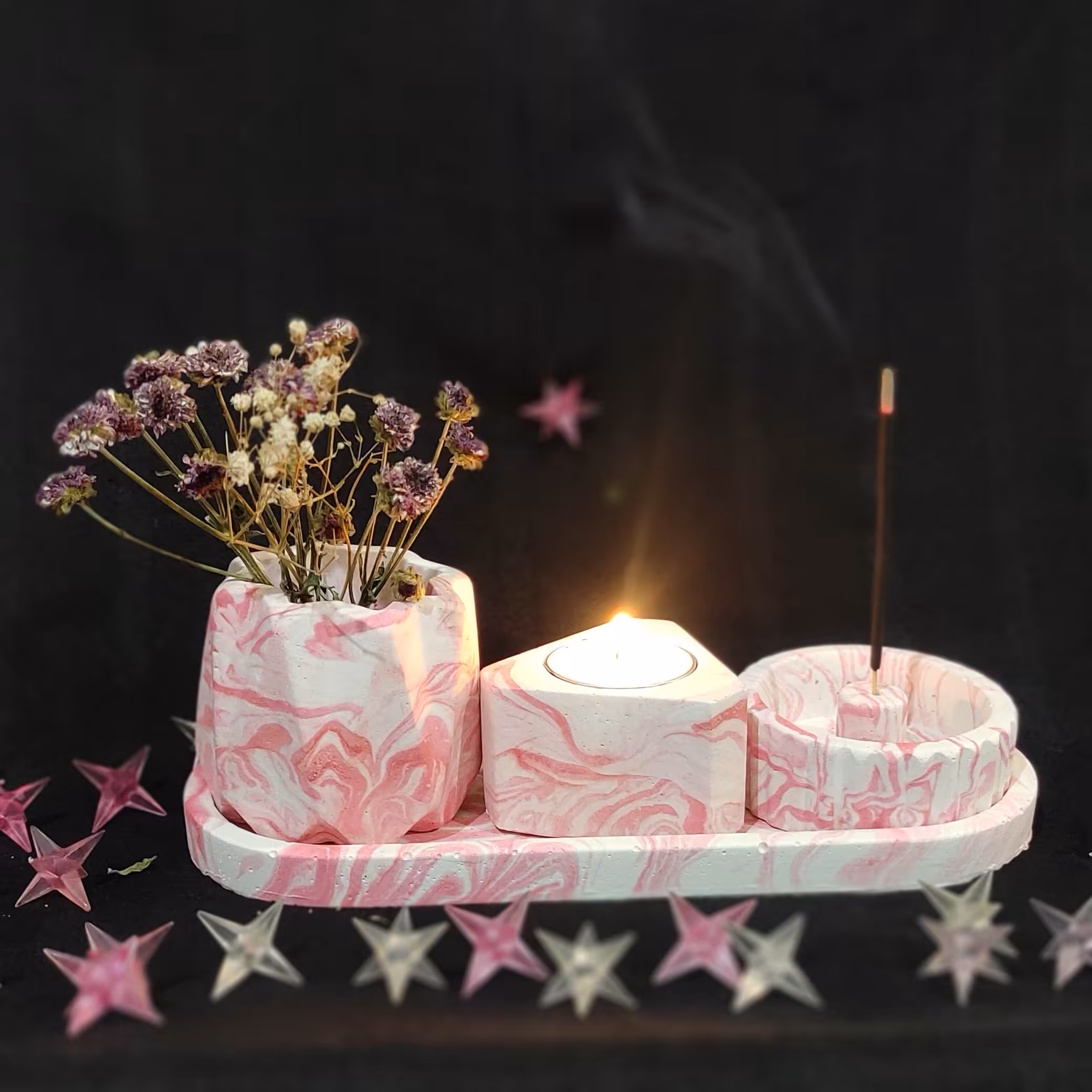 ست جا شمعی و عوودی و گلدان و سینی