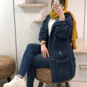 مانتو زنانه جین مدل کلاهدار