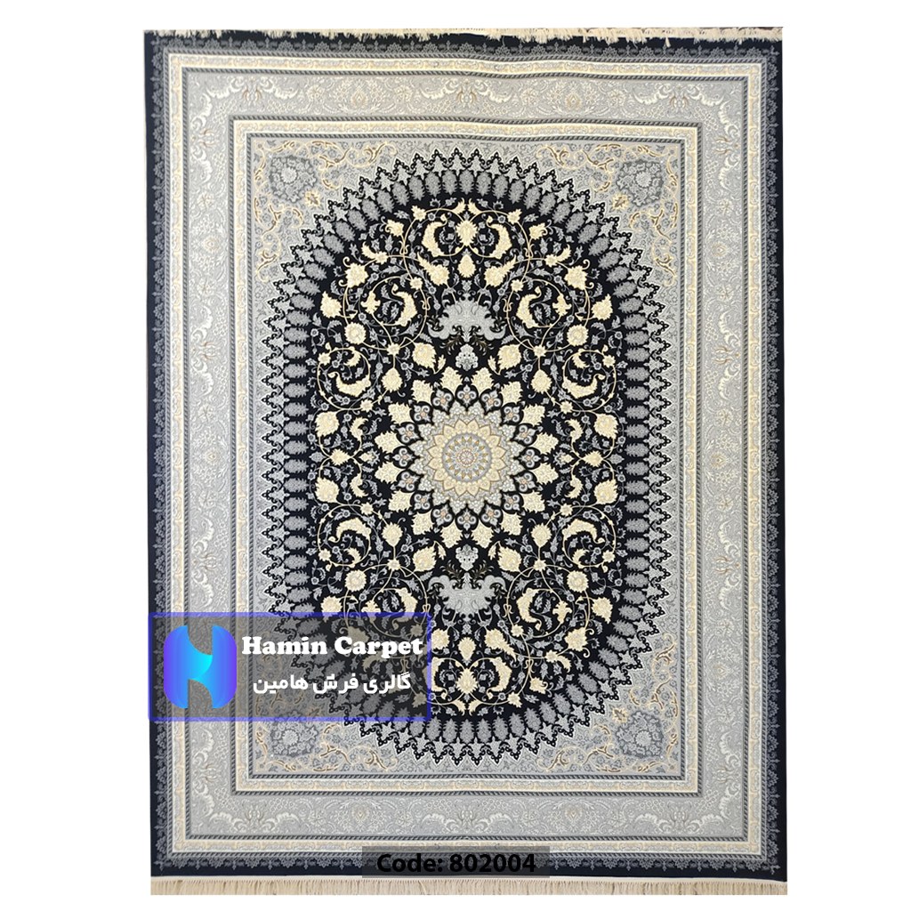 فرش 9 متری 700شانه تراکم 2550 نخ آکلریک رنگ زمینه سرمه ای کد AR802004