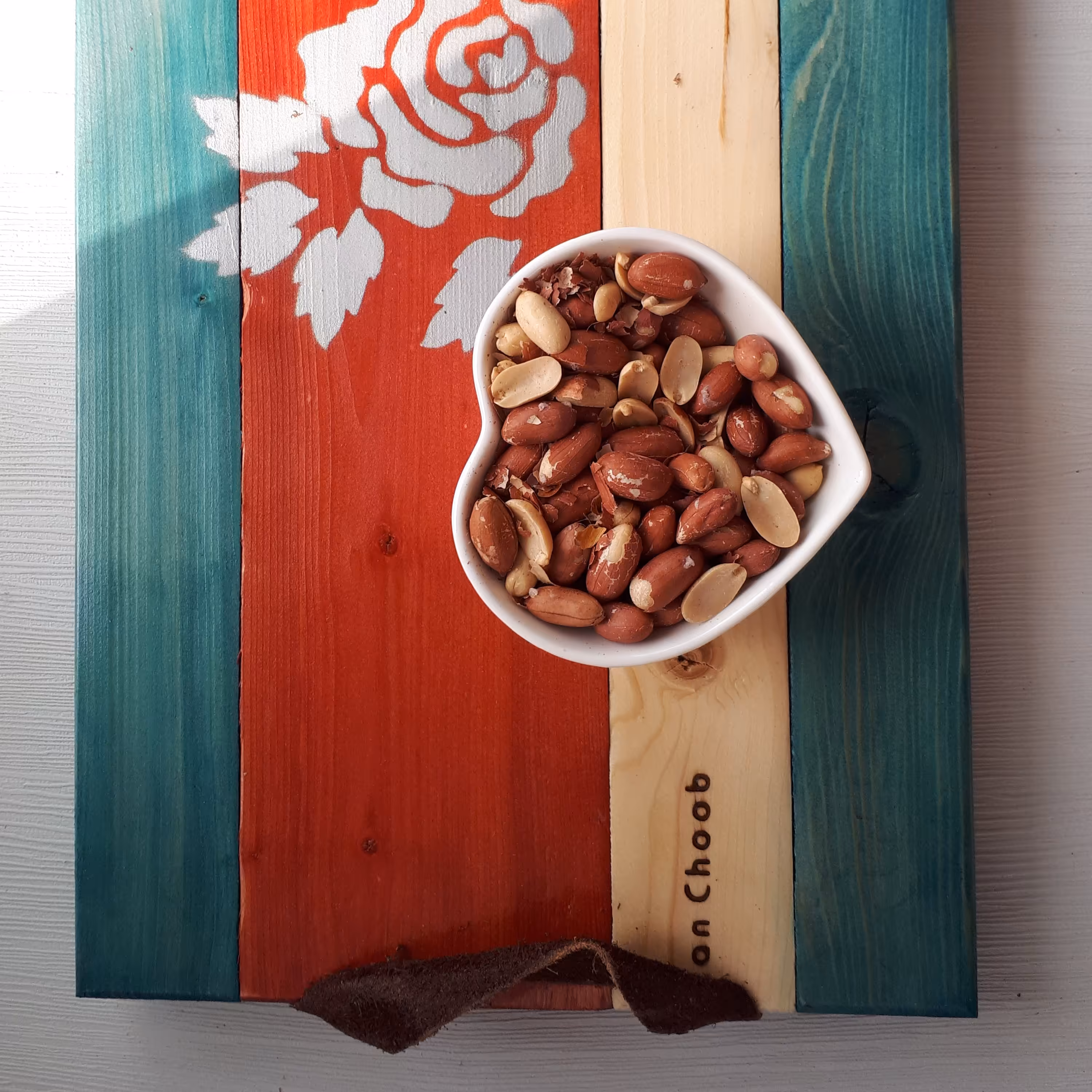 سینی پذیرایی چوبی دوری طرح تک رُز