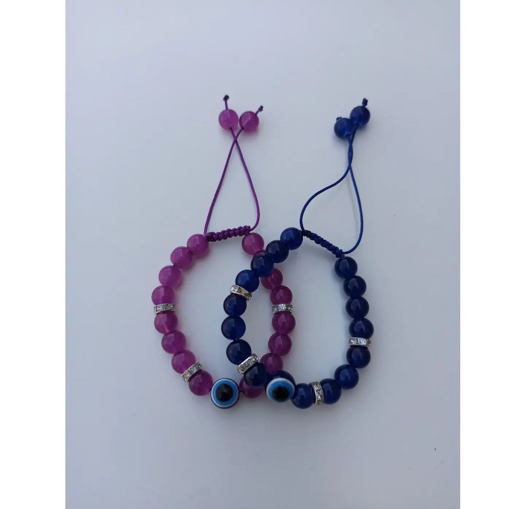 دستبند چشم نظر با مهره ی آبرنگی و رینگ نگین دار