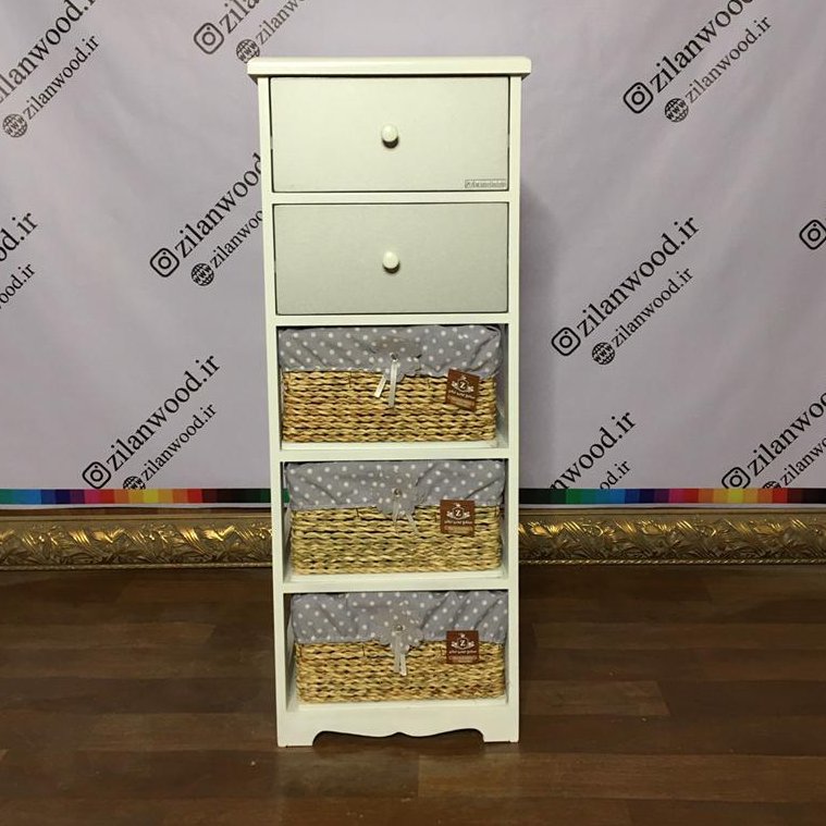 ارگانایزر سه سبد حسیریو دو کشو چوبی در سه رنگ سفید M124sقهوه ای M125s طوسی سفید