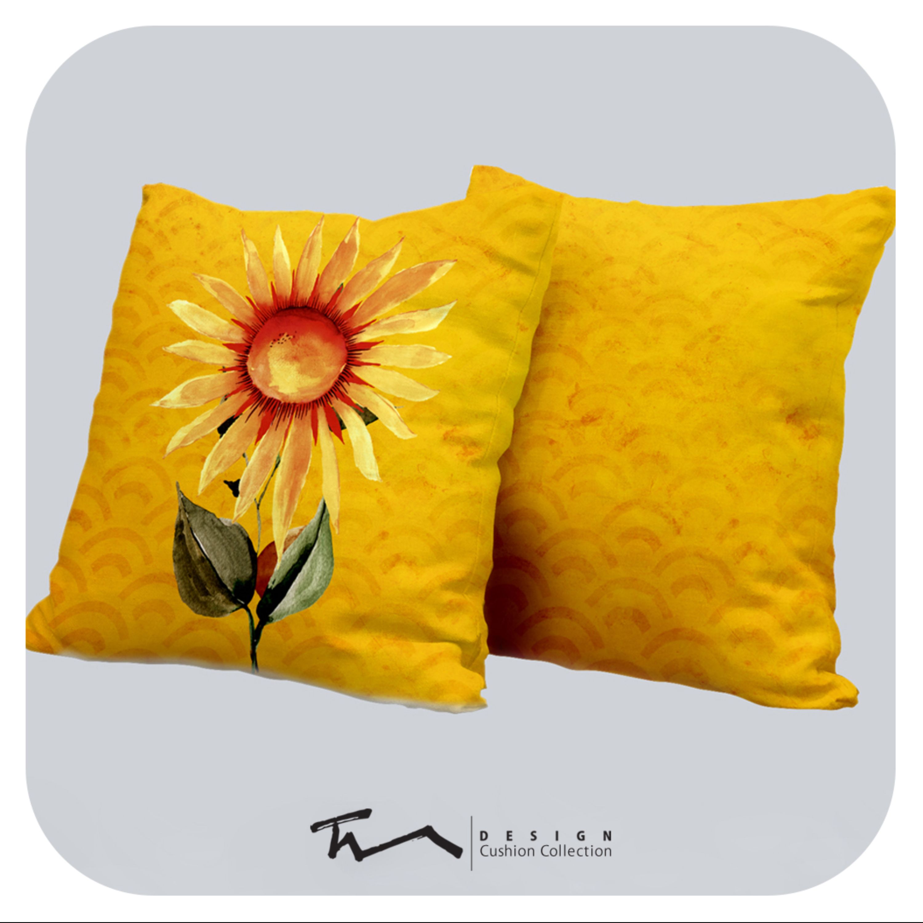 دو عدد کاور کوسن طرح گل آفتابگردان - دو رو مخمل پورش - 40 در 40 - زیپ مخفی 