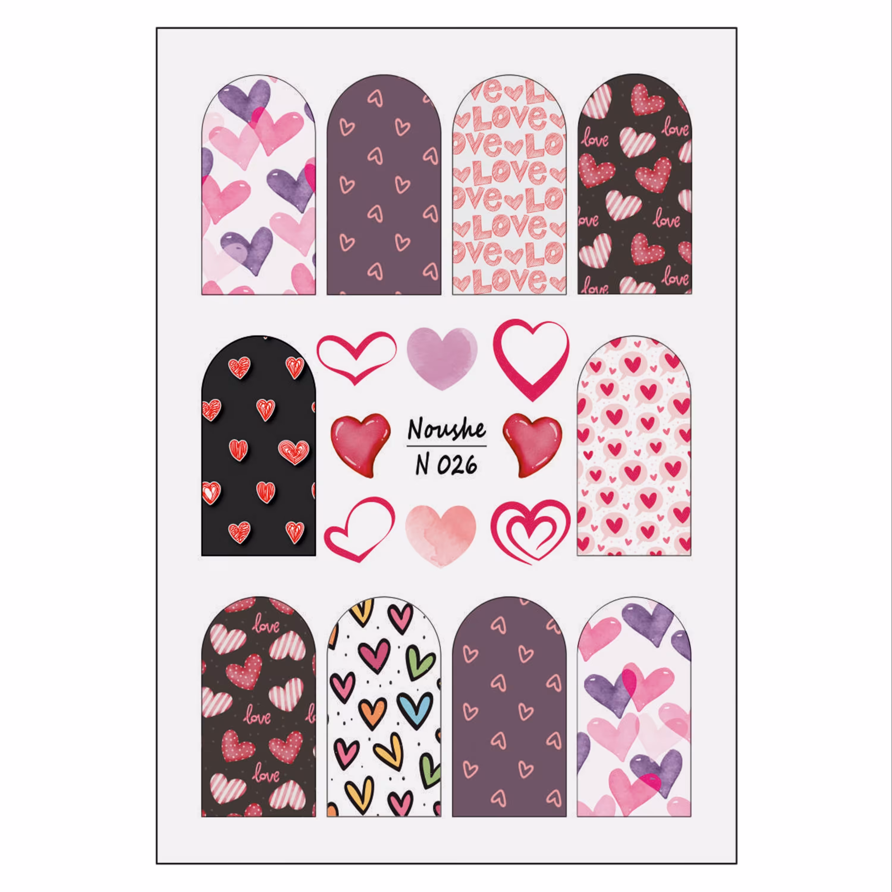 لنز ناخن نوشه مدل قلب کد N026