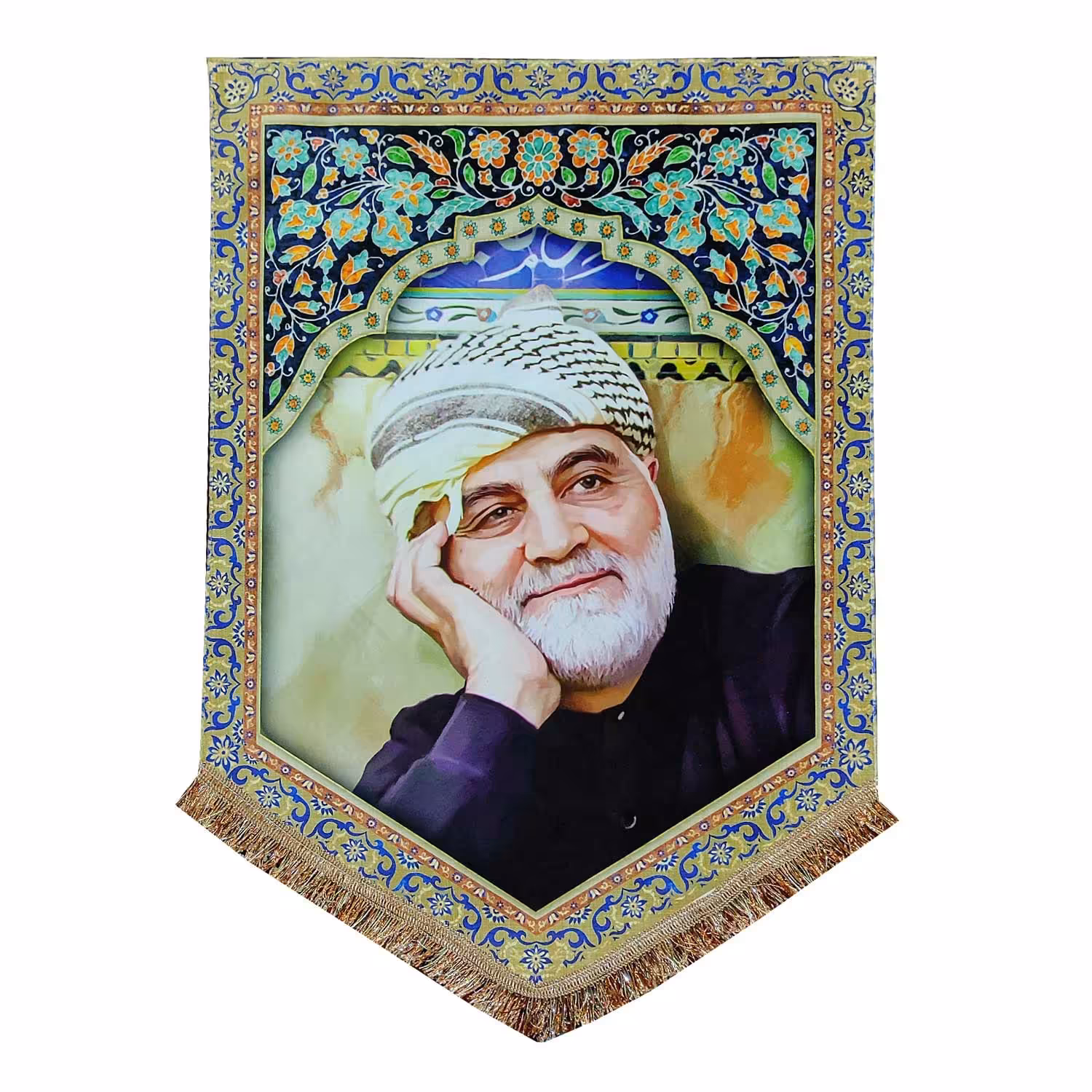 پرچم مخمل شهید حاج قاسم سلیمانی 50.70 کتیبه دفاع مقدس طرح مدافع حرم