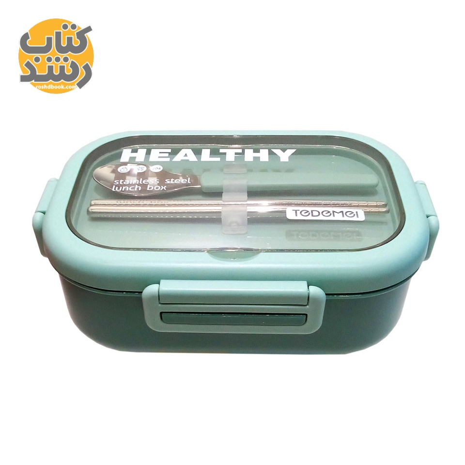 ظرف غذا استیل 304 مستطیلی تک طبقه به همراه قاشق و چاپستیک