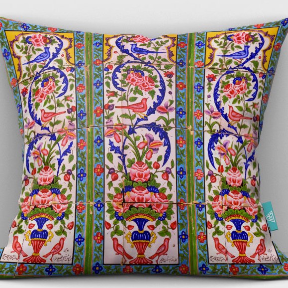کاور کوسن مخمل  40x40 طرح گل و مرغ  آرت مان