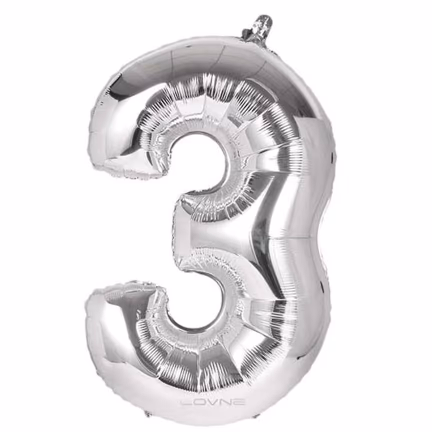 بادکنک فویلی عدد نقره ای 32 اینچ شماره سه