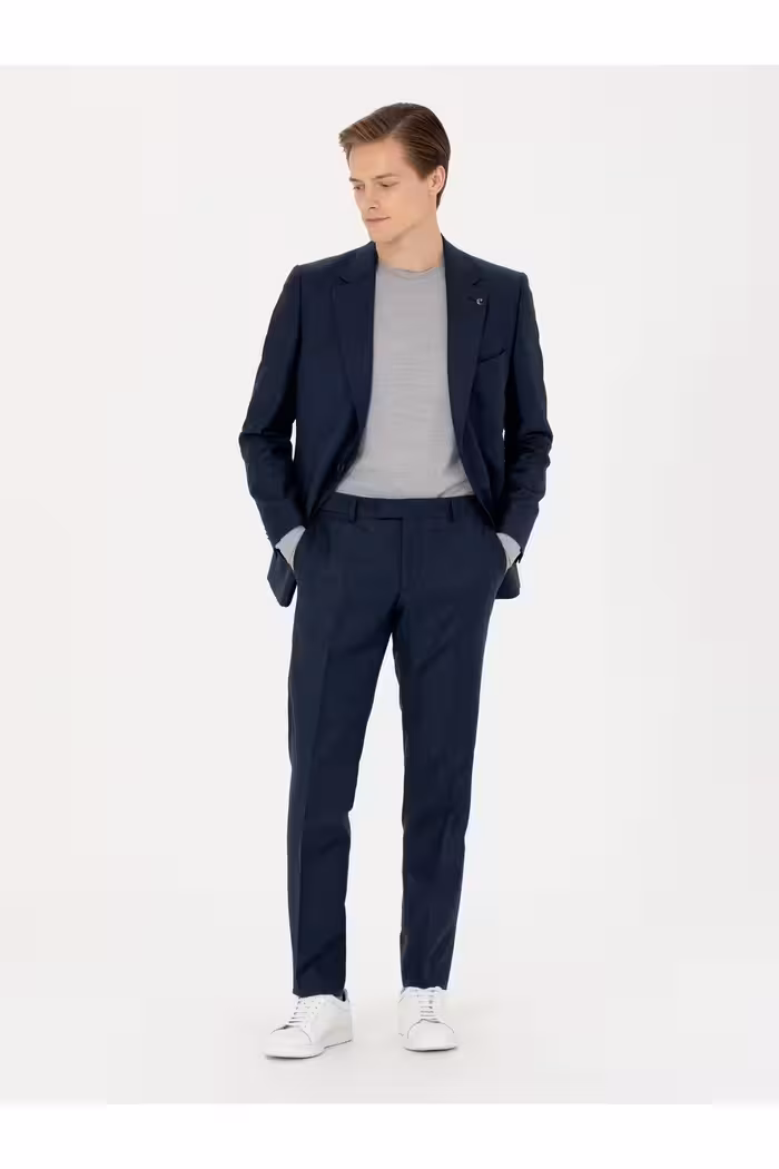 کت وشلوار آبی مردانه و شلوار پشمی SLIM FIT NAVY کاشارل Cacharel