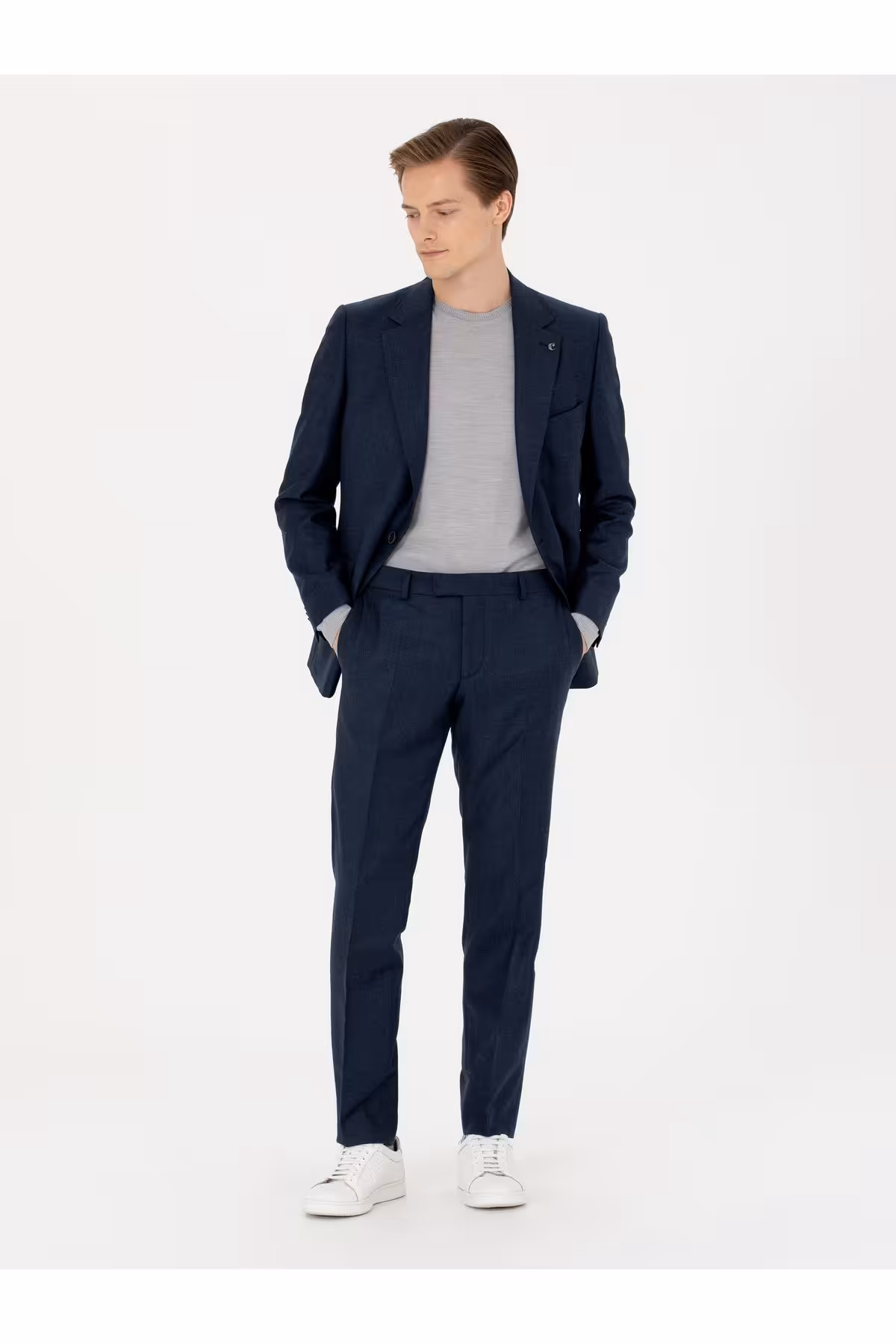 کت وشلوار آبی مردانه و شلوار پشمی SLIM FIT NAVY کاشارل Cacharel