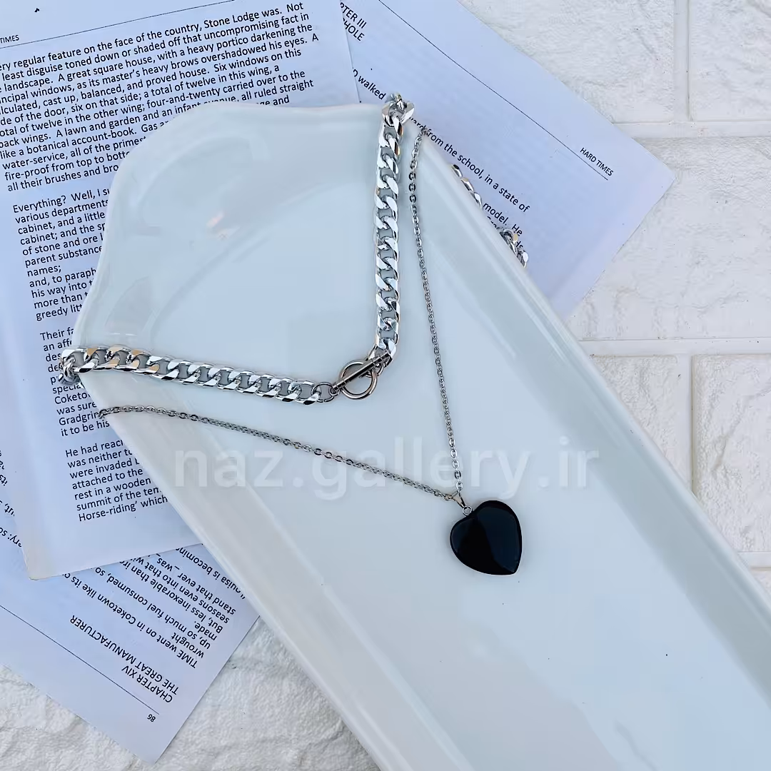 ست گردنبند دولاین کارتیر با آویز قلب سنگی با جنس استیل 