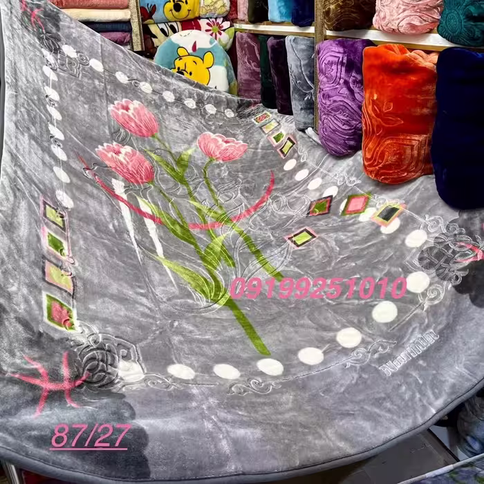 پتو  نرمینه یک نفره  مدل نرمین گلدار گلبرجسته ساکدار بسیار بادوام و ضخیم  