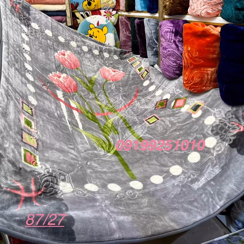 پتو  نرمینه یک نفره  مدل نرمین گلدار گلبرجسته ساکدار بسیار بادوام و ضخیم  