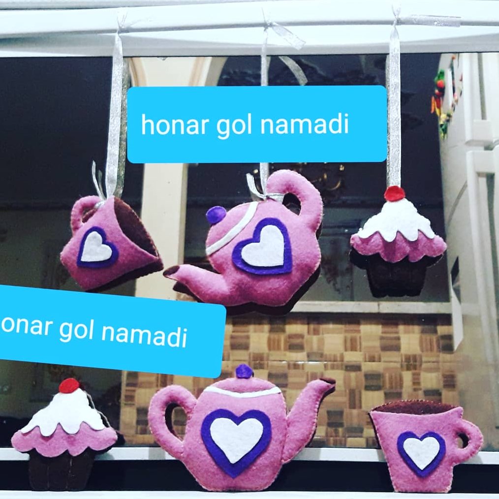 قوری فنجان کاپ کیک نمدی آویز گاز یا مایکروفر