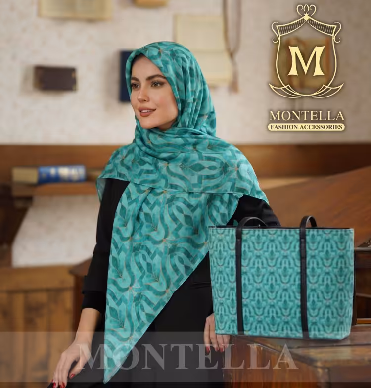 ست کیف بزرگ  و روسری کاشی سبز 