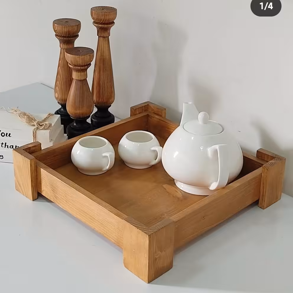 سینی مربع کلاسیک تمام چوب(جلا خورده)