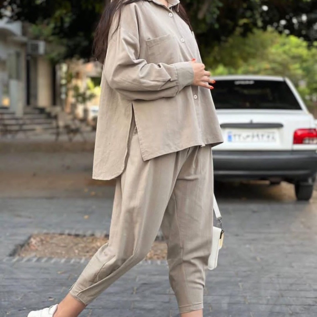 ست مانتو شلوار لینن شیک و خنک با رنگ بندی جذاب و طراحی خاص زیبا