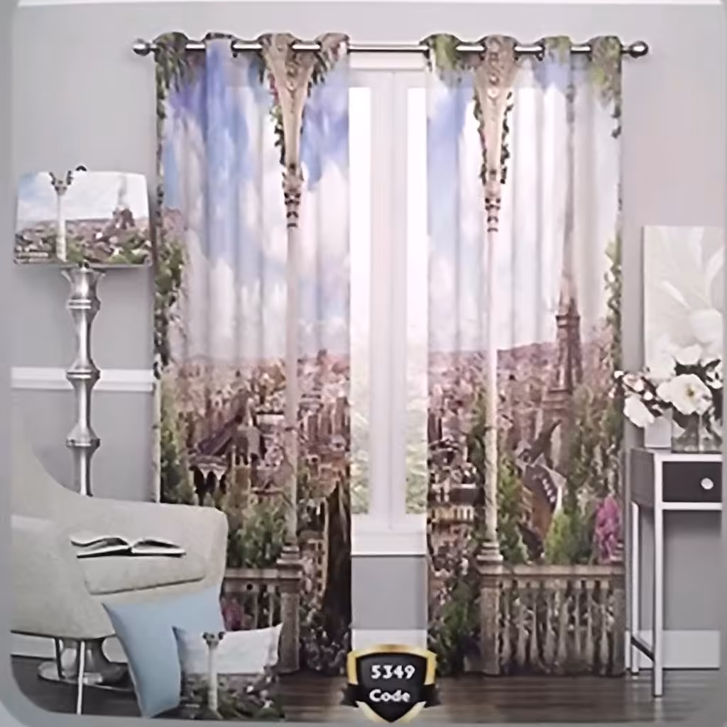 پرده  چاپی پانچ دو قواره طرح مدرن کد 5349