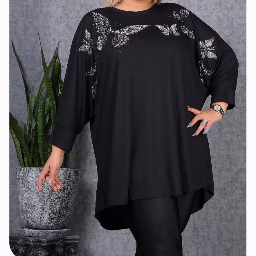 تونیک مانتویی نگین کارشده 
فوق بزرگ واقعی از سایز 50 تا 80 
ویسکوز پنبه درجه یک 
