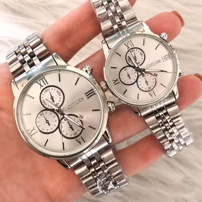ست ساعت سیتیزن بند نقره ای وصفحه سفید