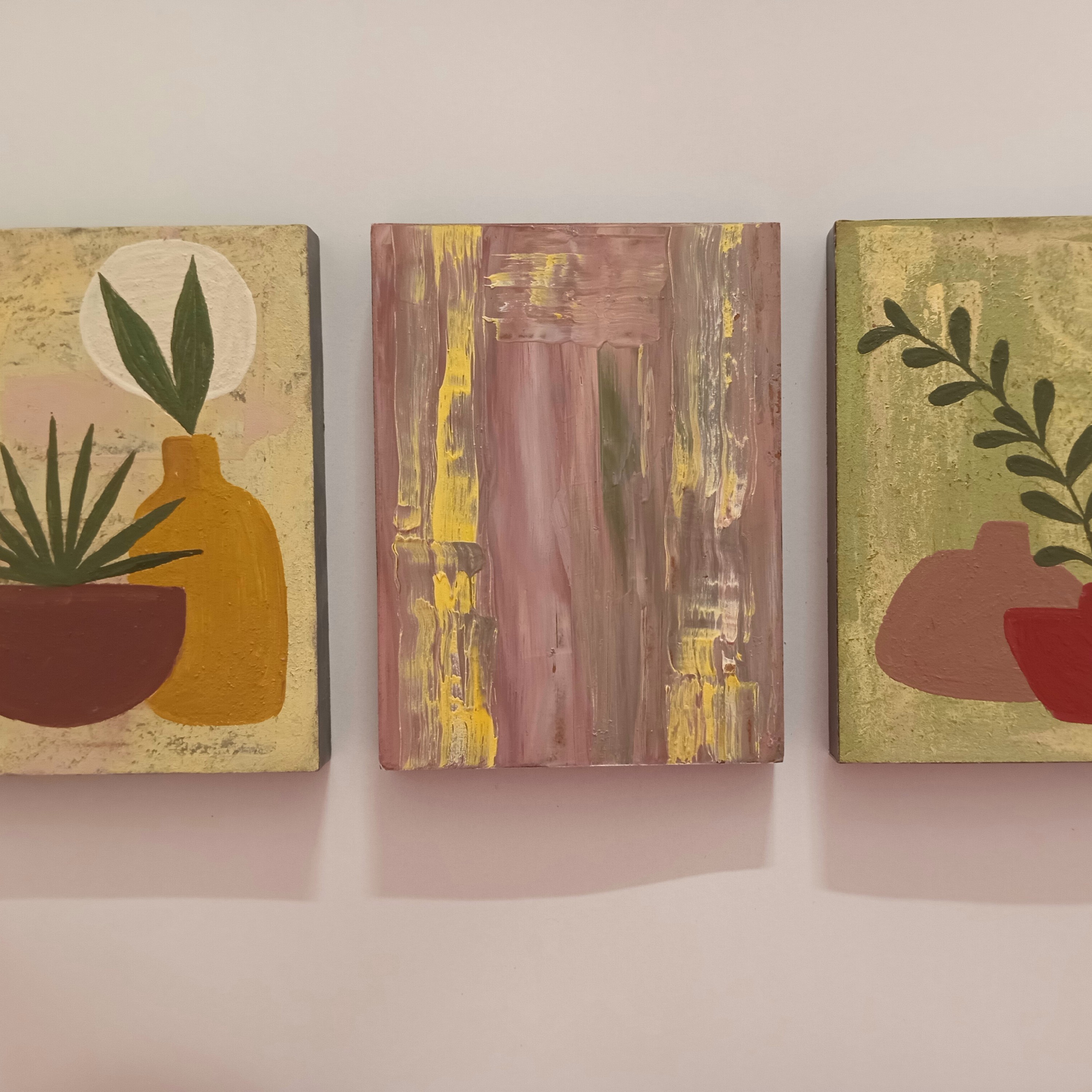 نقاشی 3 تیکه رنگ روغن روی تخته شاسی،15 در 20