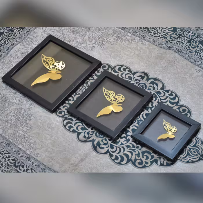 تابلو پروانه طلایی 3تایی تابلو دکوری