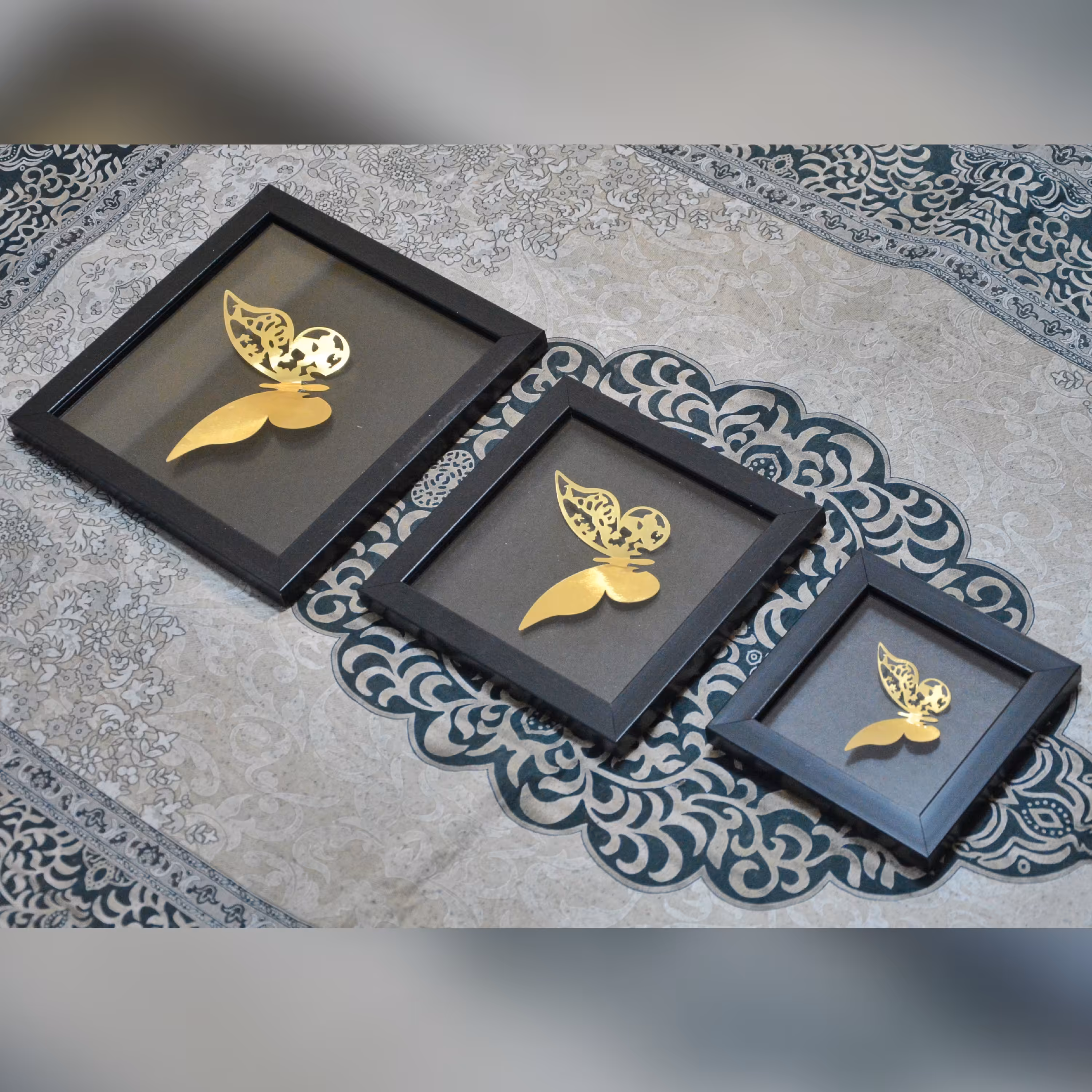 تابلو پروانه طلایی 3تایی تابلو دکوری