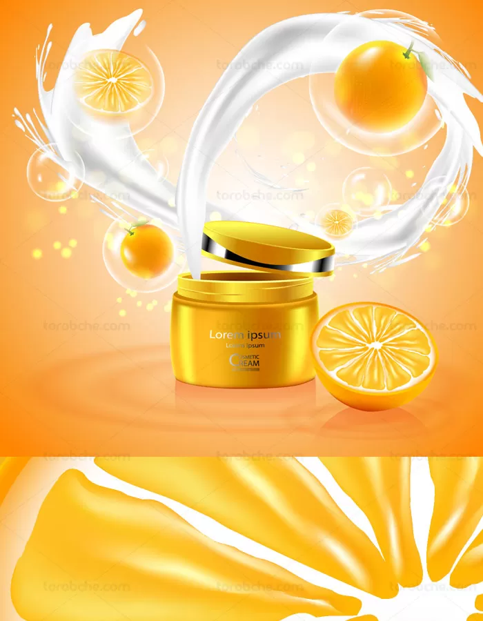 وکتور طرح تبلیغاتی کرم پرتغالی مرطوب کننده - گرافیک با طعم تربچه